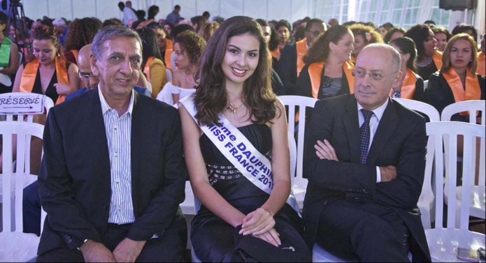 Aziz Patel, délégué Miss France, avec Ambre N'guyen et Christian Valette
