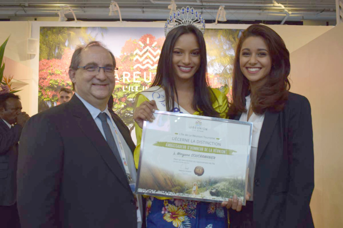 Stéphane Fouassin, président de l(IRT, Morgane Soucramanien, Miss Réunion 2018, et Aurore Kichenin, Miss Languedoc Roussillon 2016 et 1ère dauphine Miss France 2017